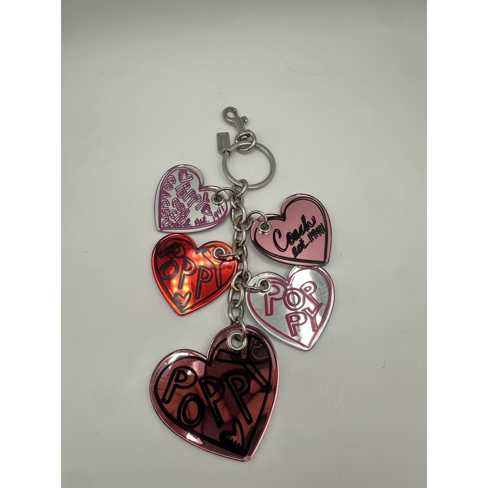 Coach Vintage Y2K Multicolor Heart Bag Charm FOB collectible Key Ring Silver